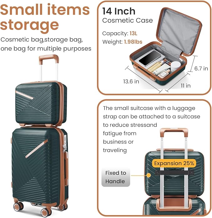 Campfun Luggage Sets 4 Piece, Expandable Carry On Luggage Set Hardshell PP - Image 4
