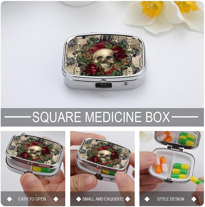Metal 2 Compartment Pill Organizer Travel Friendly Portable Compact Pill Box - Image 4