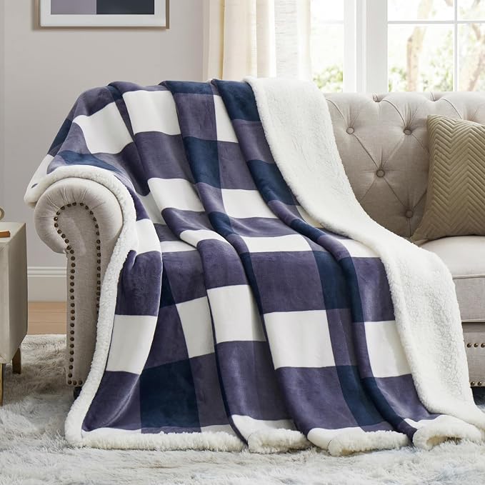 PU MEI Sherpa Blanket Fleece Throw Blanket Twin Plaid Thick Bed Blanket by HOME