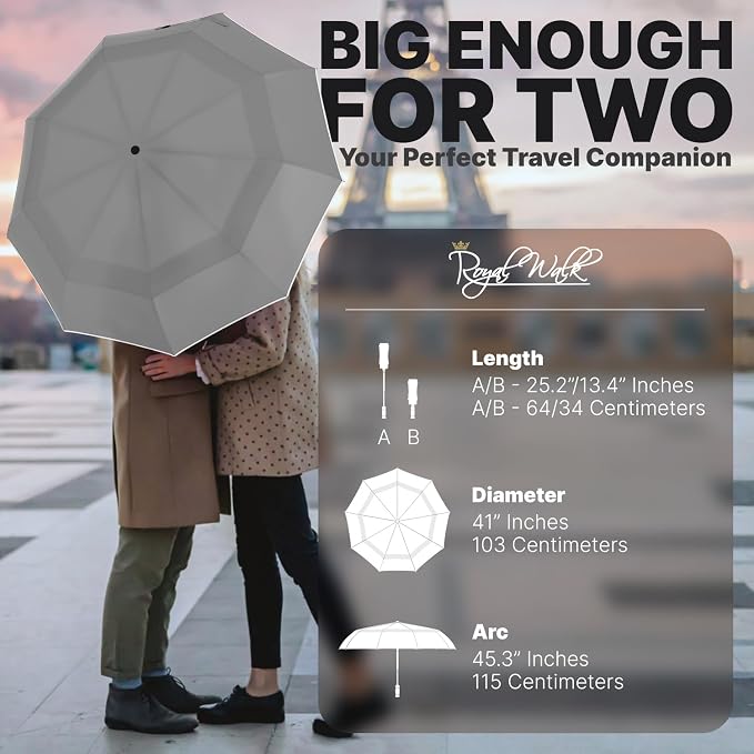 Royal Walk Windproof Folding Travel Umbrella Compact and Strong Luxurious Real - Image 2