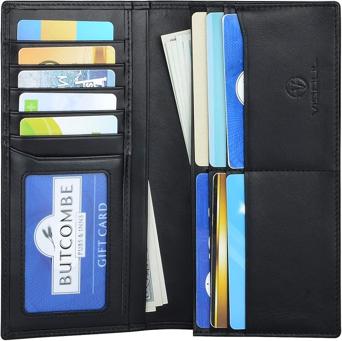 VISOUL Mens Leather Long Checkbook Bifold Wallets - Image 3