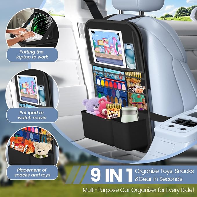 Car Backseat Organizer with table Tray, 9 Storage Pockets Backseat Car - Image 4