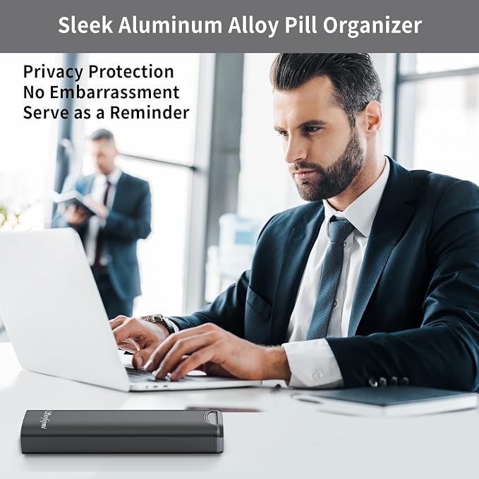Metal Weekly Pill Organizer, Serfeymi Aluminum Daily Pill Box, 7 Day Pill Case - Image 3
