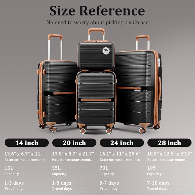 Campfun Luggage 4 Piece Sets, Expandable Carry On Luggage Set Hardshell PP - Image 2