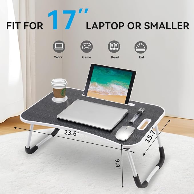 BUYIFY Folding Lap Desk, 23 Inch Portable Wood Deep Black Laptop Bed Desk Lap - Image 4