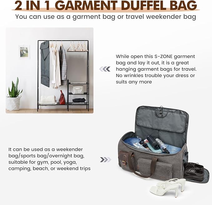 S-ZONE Garment Bags for Travel Convertible Garment Duffle Bags for Travel Suit - Image 5