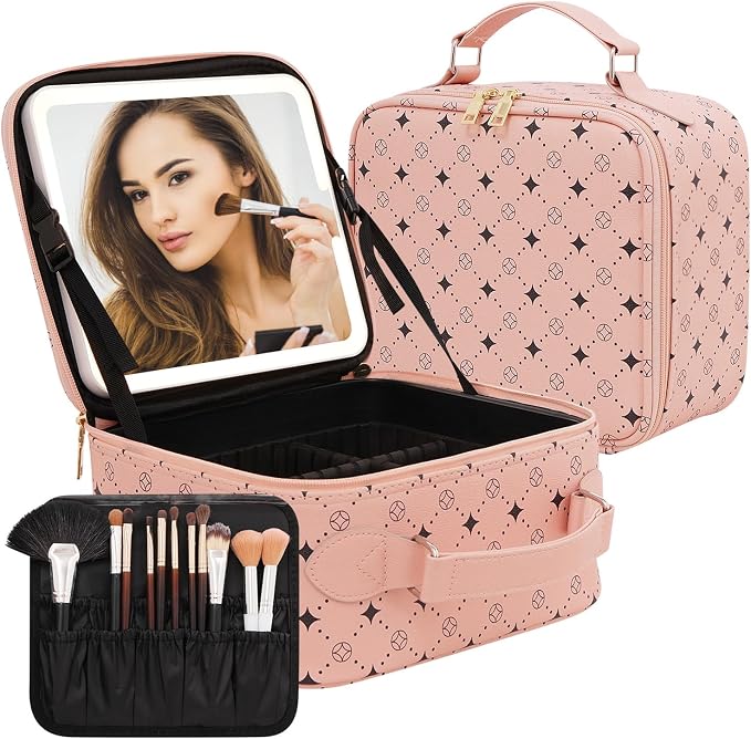 Travel Makeup Bag With 360° rotating LED Mirror, Waterproof cosmetic organizer by Unknown