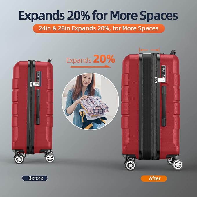 SHOWKOO Luggage Sets Expandable PC+ABS Durable Suitcase Double Wheels TSA Lock - Image 5