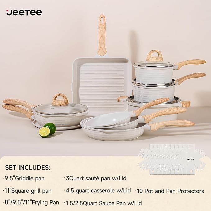 JEETEE 23pcs Pots and Pans Set Non Stick, w/Frying Pans, Sauté & Griddle & - Image 2
