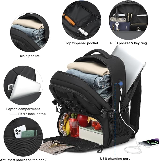 Laptop Lunch Backpack for Men - 40L Large Capacity Work Backpack - Image 4