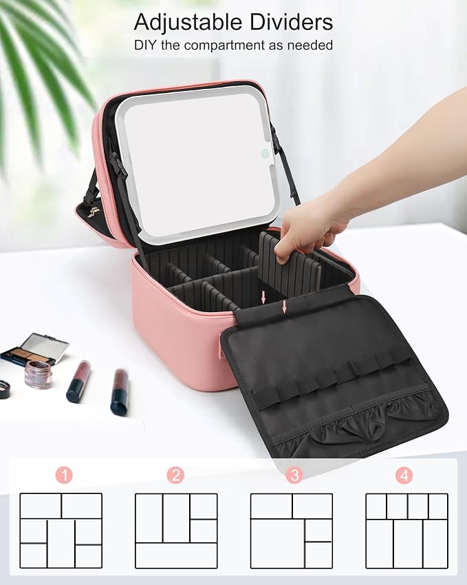 Relavel Makeup Bag with LED Mirror, Travel Makeup Case with Rechargeable - Image 3