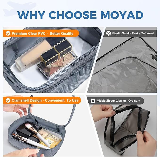 Moyad TSA Approved Clear Toiletry Bag, 3 Pack Quart Size 3-1-1 Liquids Pouch - Image 4