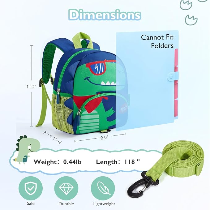 mommore Toddler Backpack for Boys 2-4, 3D Cartoon Cute Kids Dinosaur Backpack - Image 6