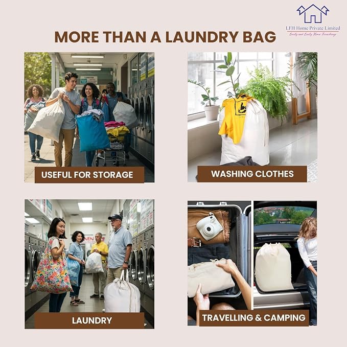 LFH Home Cotton Canvas Large Laundry Bag - Image 6