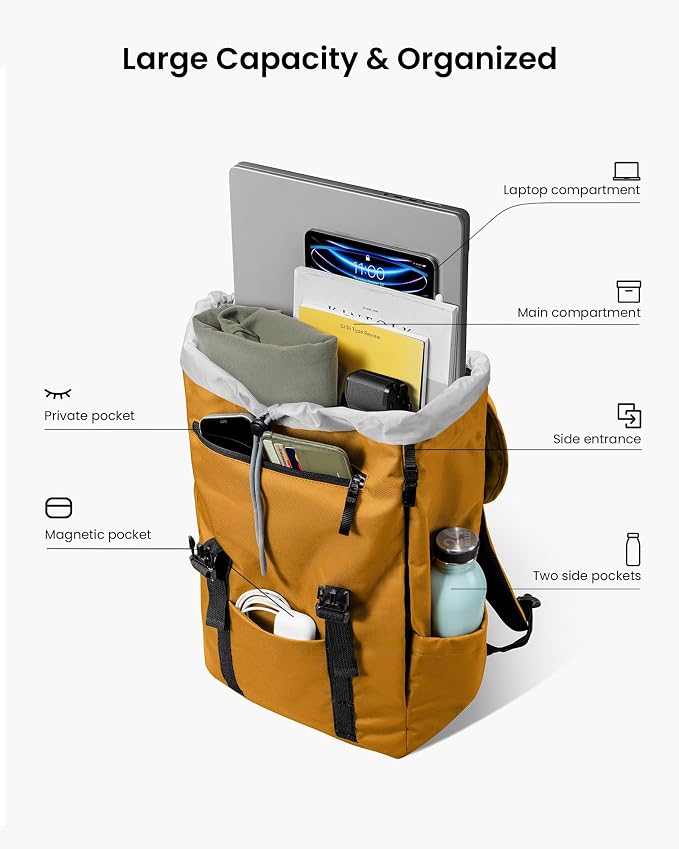 tomtoc Flap Laptop Backpack, Lightweight, Water-Resistant Casual Daypack - Image 3