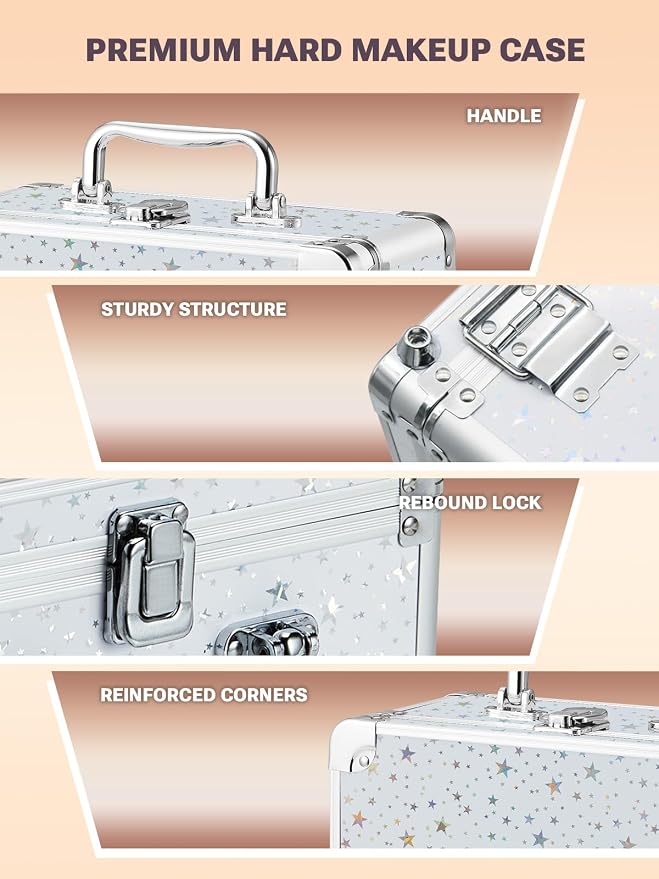 Qislee Makeup Box with A Detachable Lighted Mirror, Waterproof Travel Train Case - Image 4
