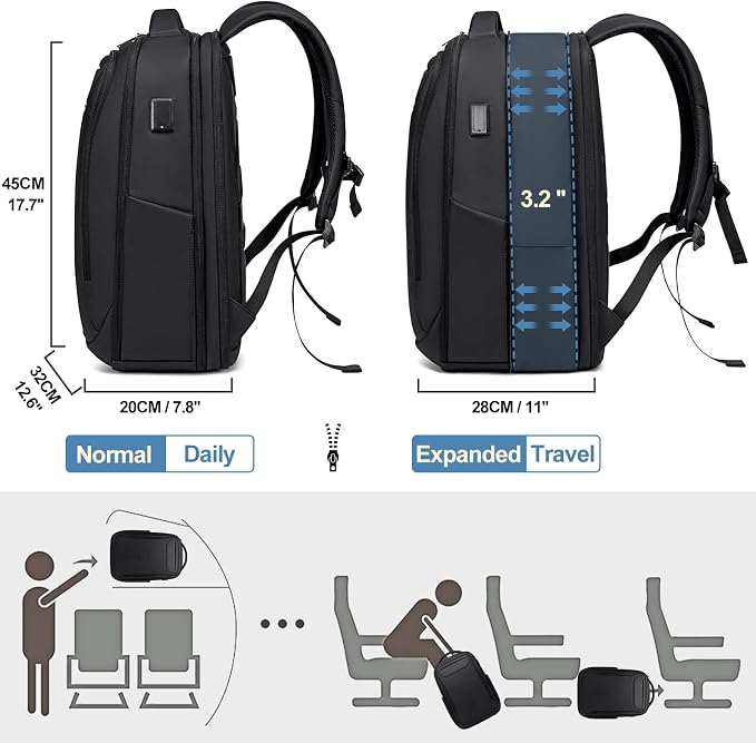 FENRUIEN Expandable Travel Backpack 15.6 Inch, Water Resistant Backpack - Image 3