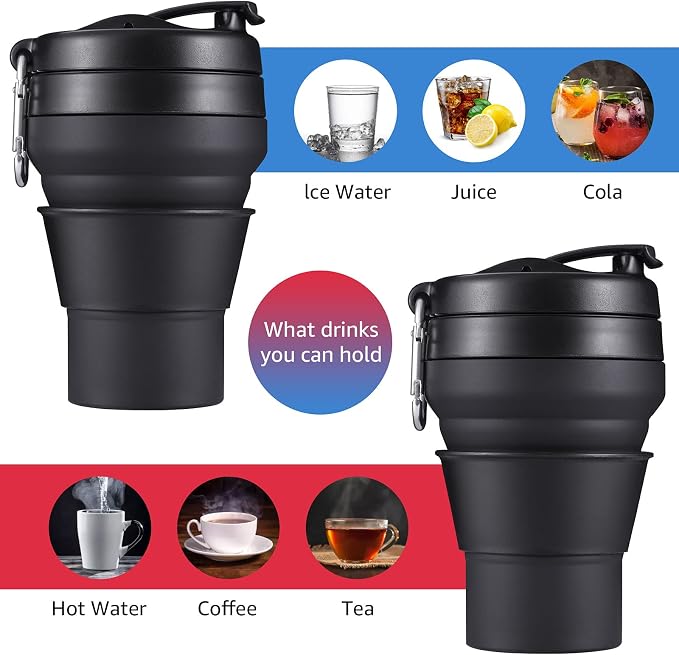 Collapsible Coffee Cup, 16 OZ 480ml Silicone Travel Folding Cup, Leak Proof BPA - Image 3