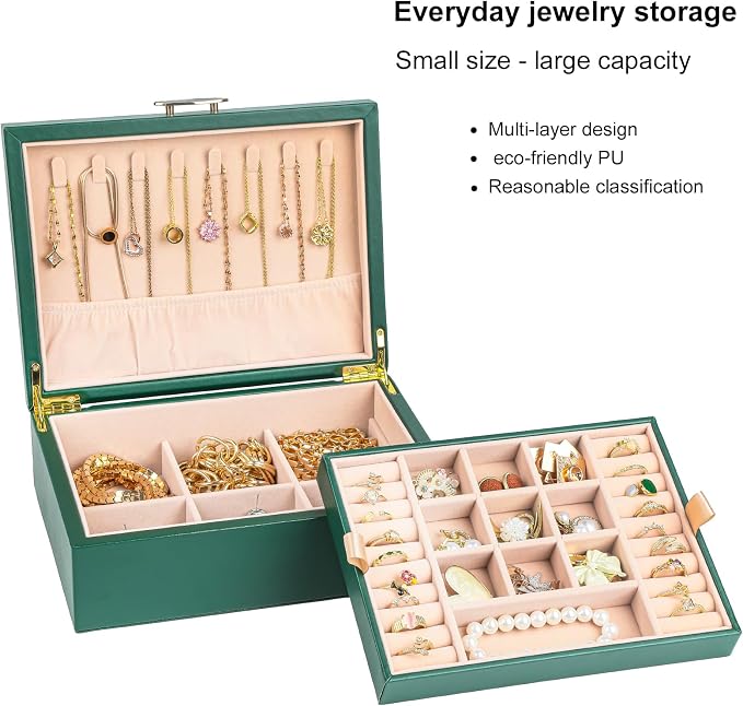 Small Jewelry Organizer for Women, 2-Layer Travel Jewelry Box - Image 2
