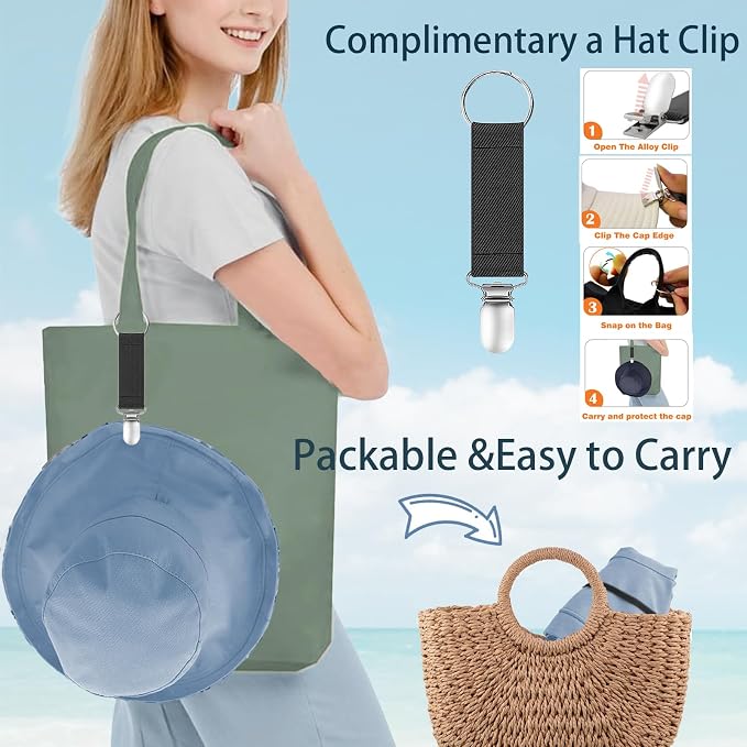 vidsel Womens Sun Hats Wide Brim Reversible Bucket Cotton Hat Packable Summer - Image 5