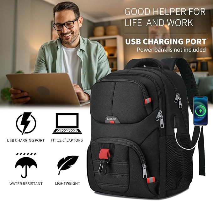 Black Backpack for Men, School Backpack for Boys Teens, Backpacks for School - Image 4