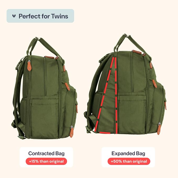 BabbleRoo Extra Large Diaper Bag Backpack, Expandable Baby Bag - Image 3