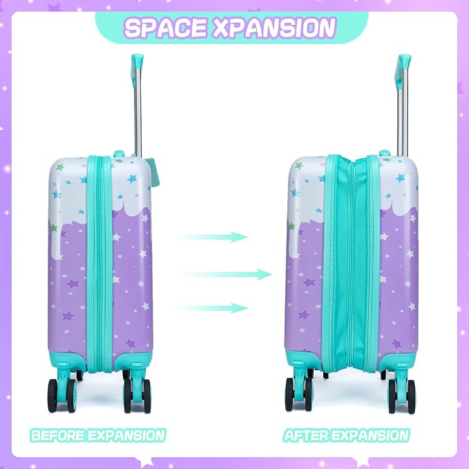 Cute Cat Kid’s Luggage Set 5 Piece Suitcase Set 16’’ Hardside Luggage - Image 3