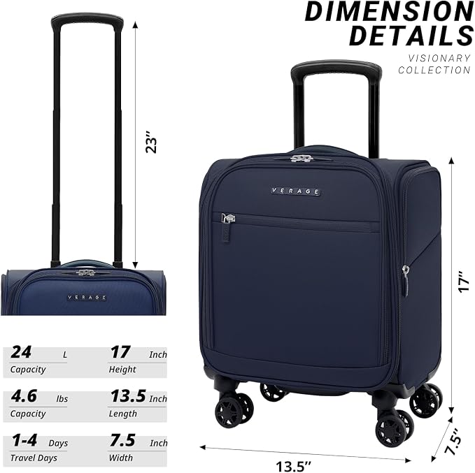 Verage Under Seat Luggage with Wheels, Softside Small Suitcase Spinner Carry On - Image 2