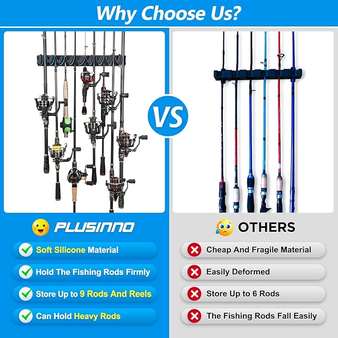 PLUSINNO 4 Pack Vertical Fishing Rod Rack, Wall Mounted Fishing Rod holder - Image 6