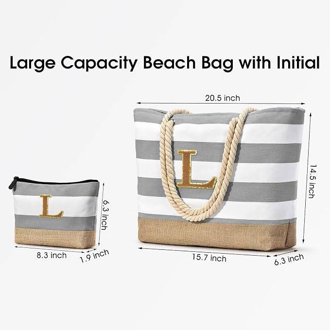 Becokan Beach Bag Initial Beach Tote - Image 3
