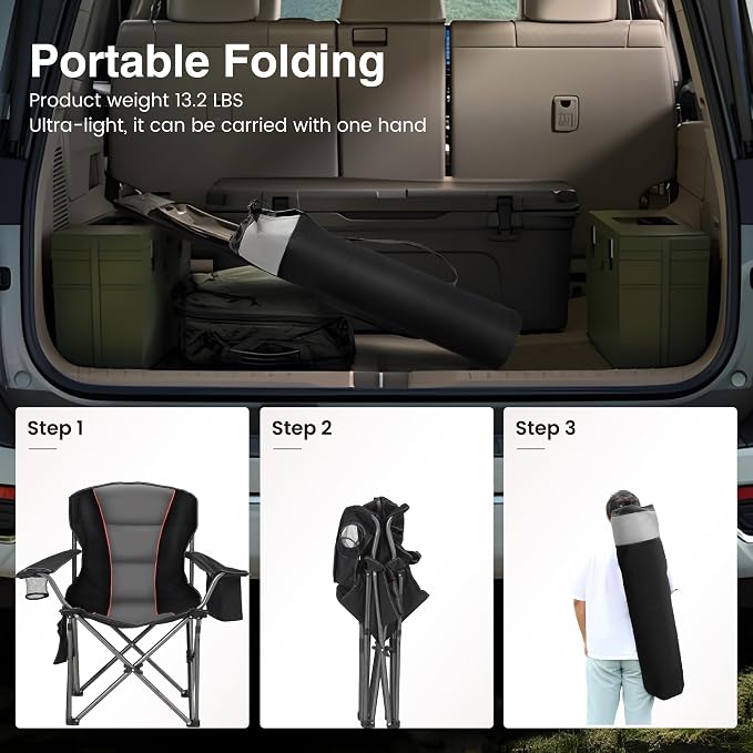 HIGH POINT SPORTS Oversized Portable Camping Folding Chair, Heavy Duty Foldable - Image 7
