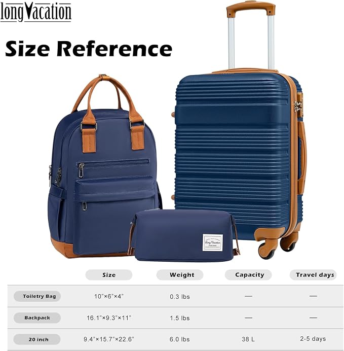 LONG VACATION 3 Piece Carry On Luggage 20 Inch Suitcase - Image 7