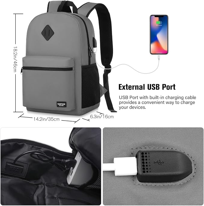 17 Inch School Backpack, Unisex Classic Bookbag Teens Schoolbag - Image 7