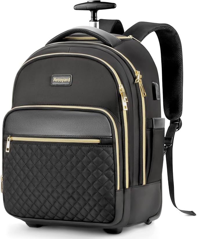 Small Rolling Backpack for Women, Lightweight Travel Backpack by Arcoyard