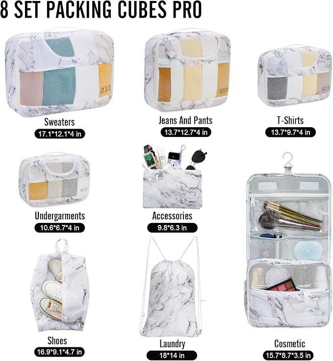 Veken 8 Set Packing Cubes for Travel Essentials, Suitcase Organizer Bags in 4 - Image 2