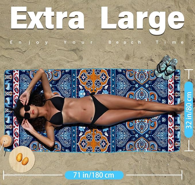 2 Pack Microfiber Lightweight Beach Towel Sand Free Quick Dry Absorbent Thin - Image 3