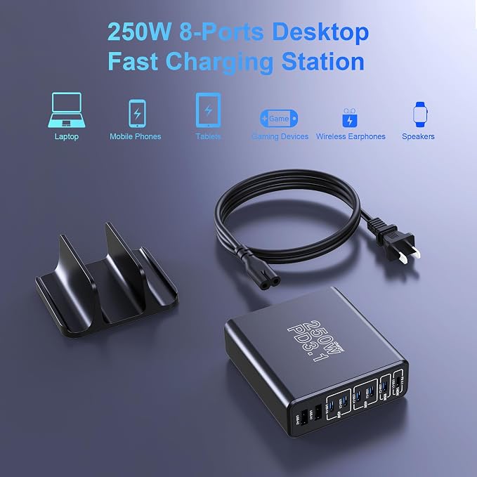 Aftertop 250W USB C Charger, 8-Ports PD3.1 140W Fast Charging Station, Compact - Image 2