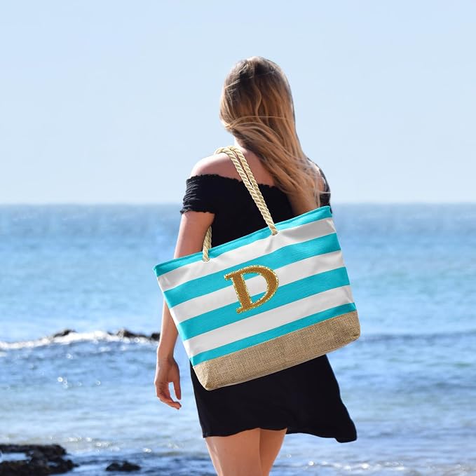Becokan Beach Bag Initial Beach Tote - Image 5