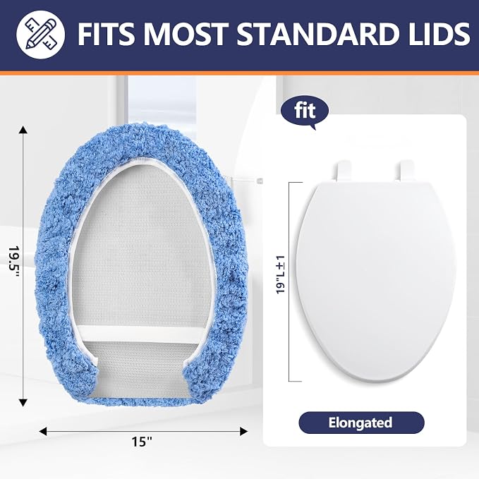 Microfiber Elongated Toilet Seat Cover 19.5"x 15" Machine Washable Solid Toilet - Image 2