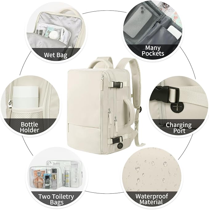 Hanples Large Travel Backpack for Women, 35L Carry on Luggage Backpack - Image 5