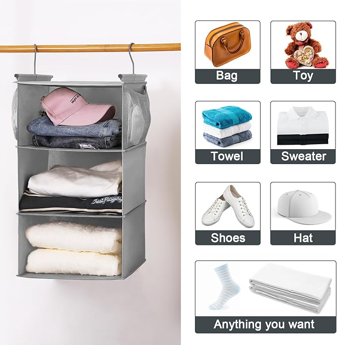 MAX Houser 3 Tier Shelf Hanging Closet Organizer, Space Saver, Closet Hanging - Image 7