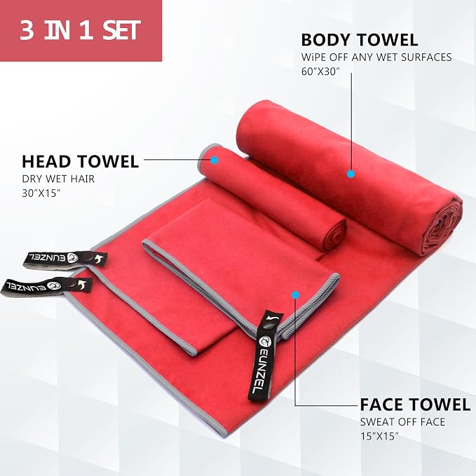 Eunzel Quick Dry Camping Towel, Microfiber Travel Towel 3 Size at 1 Pack - Image 2