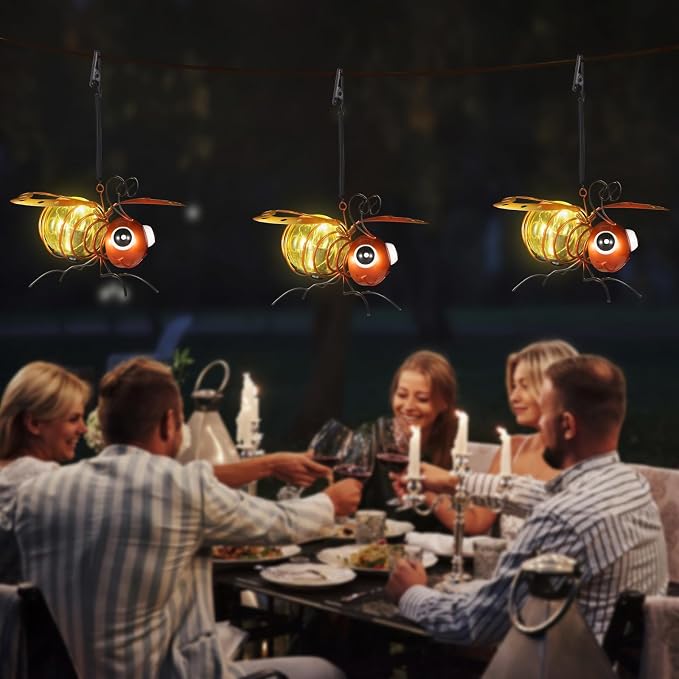 2 Pack Bee Solar Outdoor Hanging Lantern Creative Small Sculpture Lights - Image 2