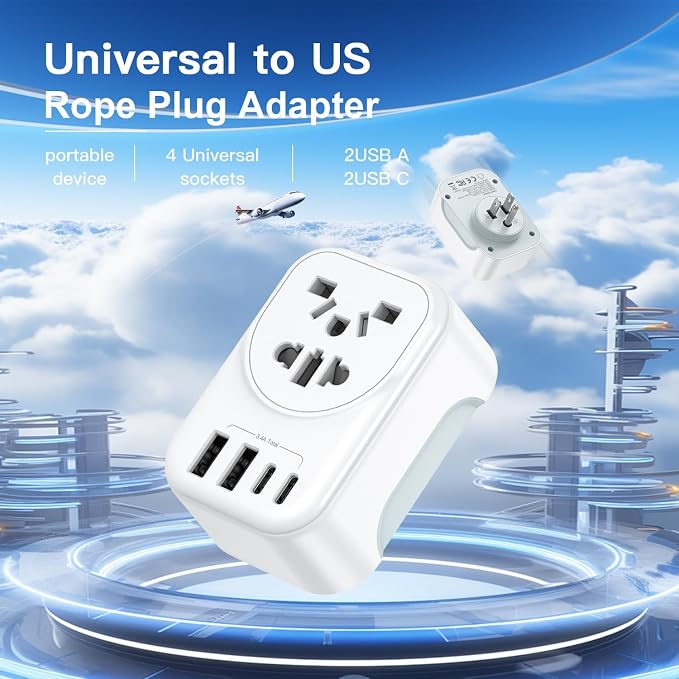 World to US Canada Travel Plug Adapter, Europe/China/Japan/Australia/UK to USA - Image 3
