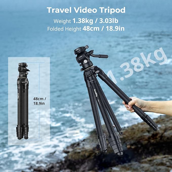 SmallRig Portable Carbon Fiber Travel Tripod Kit, 61.8'' Video Camera Tripod - Image 2