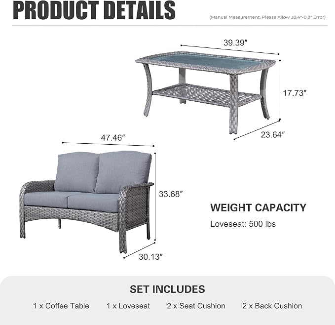 HOOOWOOO Patio Furniture Set, Outdoor High Back Loveseat Set, All Weather - Image 6