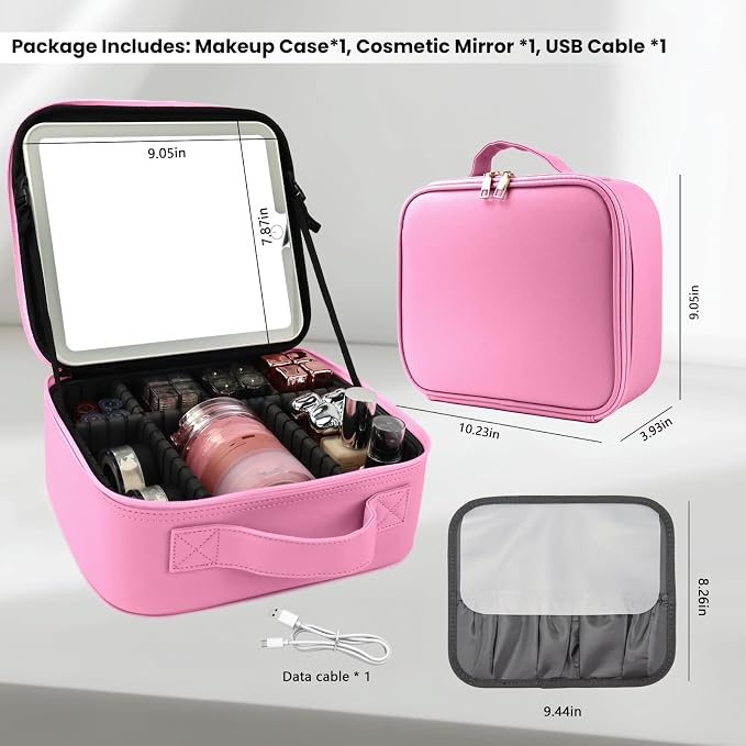 Travel Makeup Bag with LED Mirror and Light Travel Makeup Case Cosmetic - Image 8