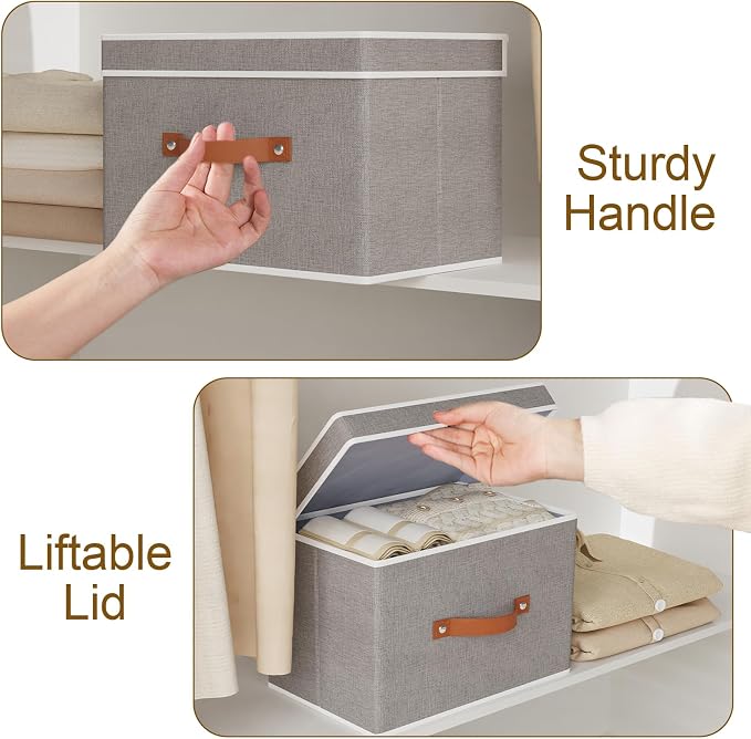 Fabric Storage Bins with Lids, Linen Foldable Clothes Boxes, Closet Organizer - Image 5