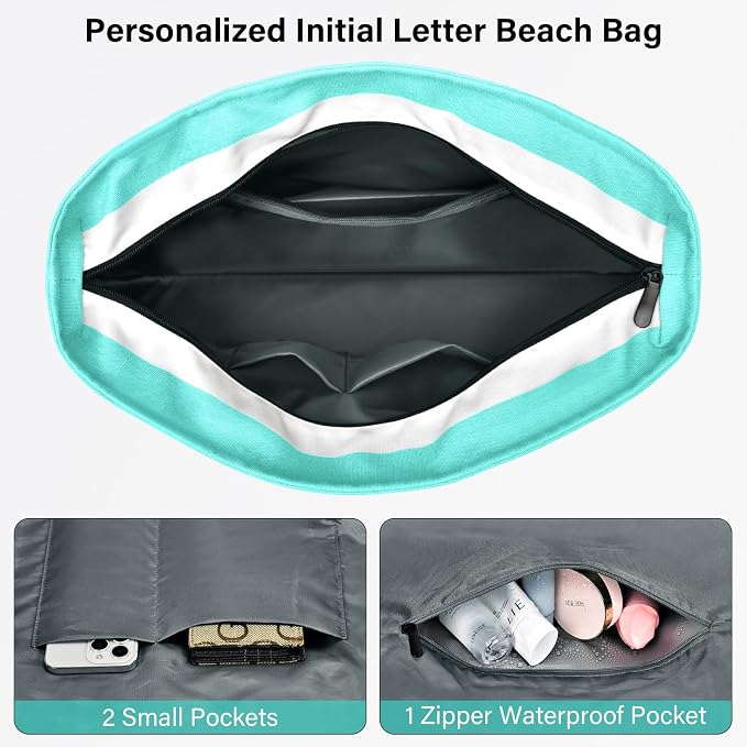 Becokan Beach Bag Initial Beach Tote - Image 4