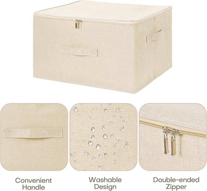 ANMINY 3PCS Storage Bins with Zipper Lids 51.9 Qt Lidded Fabric Storage Boxes - Image 5